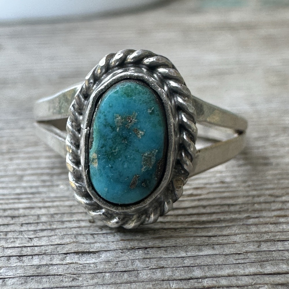 VTG Old Pawn Ring Size 4 Native American Ithaca Peak Turquoise Sterling 2.2g‎